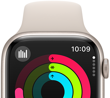 Apple Watch Series 9 pokazujący pierścienie aktywności