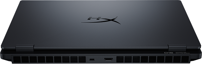 Widok na tylną krawędź zamkniętego laptopa z portami oraz wylotami chłodzenia