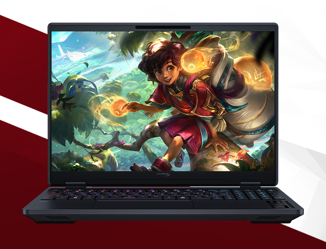 Ekran laptopa HyperX Omen 15 wyświetlający magiczną scenę z filmu animowanego lub gry