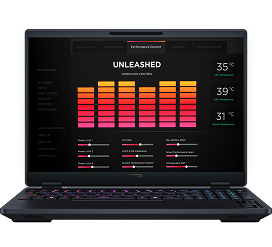 Ekran laptopa z panelem sterowania Omen Gaming Hub pokazującym statystyki temperatury i opcje overclockingu