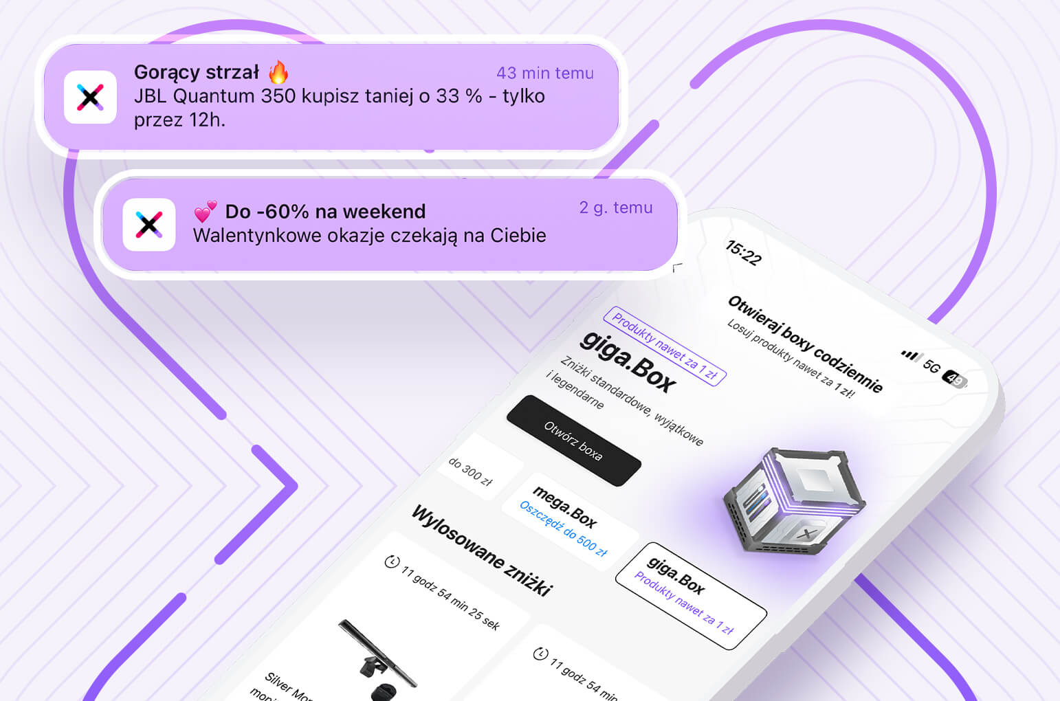 Interfejs aplikacji x-kom pokazujący produkty