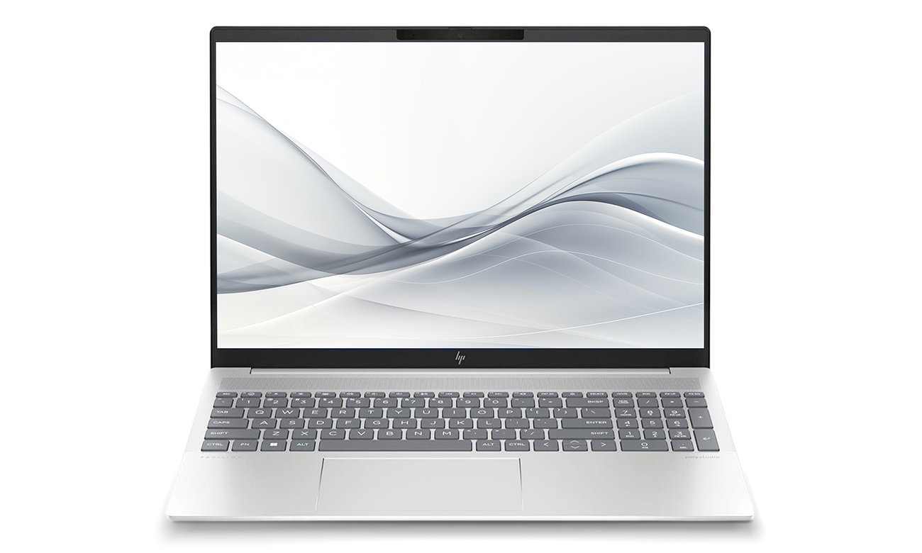 Laptop HP Pavilion Plus 16 otwarty z wyświetlonym kolorowym ekranem