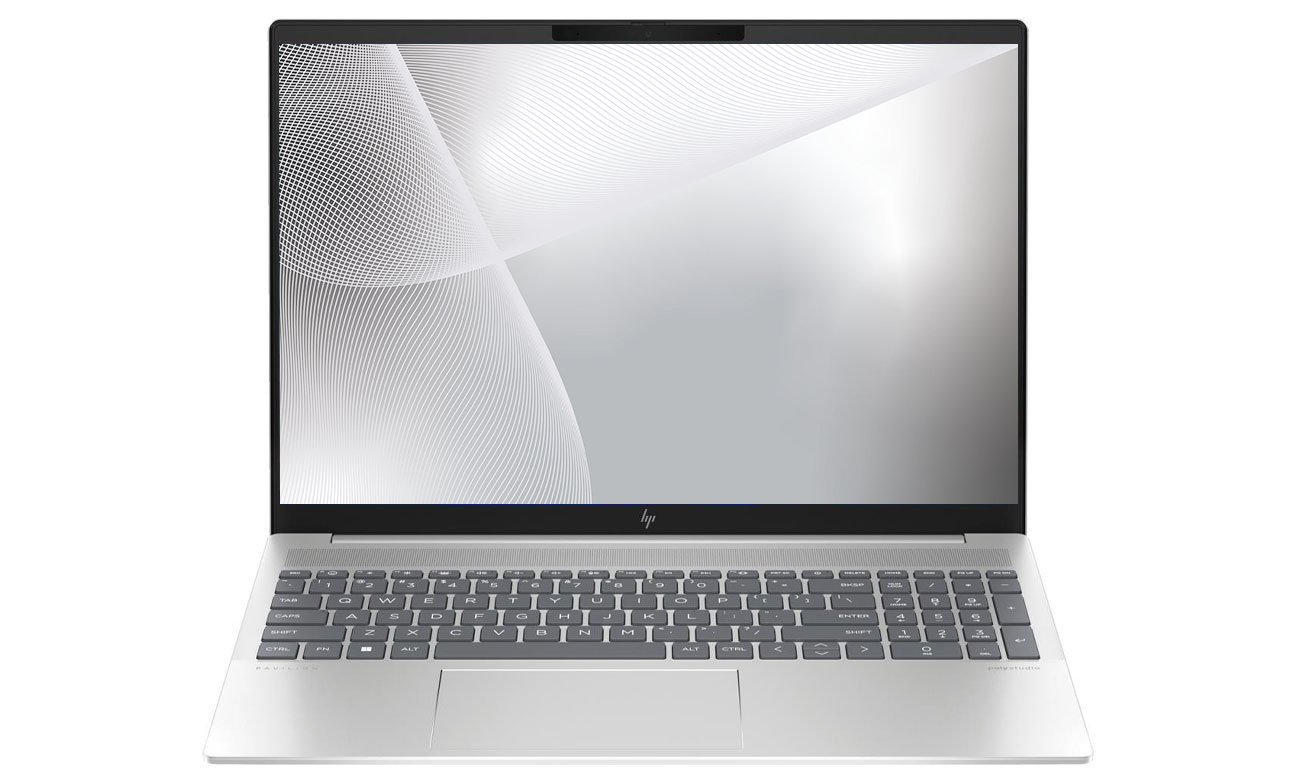 Laptop HP Pavilion Plus 16 otwarty z wyświetlonym kolorowym ekranem