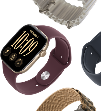 Paski do Apple Watch Series 11: pasek sportowy w kolorze mlecznego fioletu, pasek Ocean w kolorze marynarskiego granatu, opaska Alpine w kolorze jasnoniebieskim