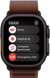 Apple Watch Ultra 4 z kopertą z tytanu w kolorze czarnym, połączenie satelitarne, widoczny prawy bok urządzenia, pokrętło Digital Crown, wystający przycisk boczny, opaska Alpine w kolorze burgunda