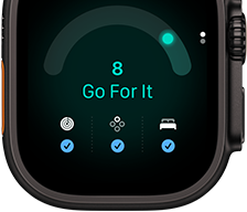 Apple Watch Ultra 4 z kopertą z tytanu w kolorze czarnym, ocena gotowości:8, widoczny prawy bok urządzenia, pokrętło Digital Crown, wystający przycisk boczny