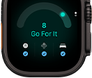 Apple Watch Ultra 4 z kopertą z tytanu w kolorze czarnym, ocena gotowości:8, widoczny prawy bok urządzenia, pokrętło Digital Crown, wystający przycisk boczny