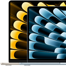 Dwa laptopy MacBook Air zestawione w celu zobrazowania różnicy rozmiaru między wyświetlaczem o przekątnej 13,6 cala a wyświetlaczem o przekątnej 15,3 cala