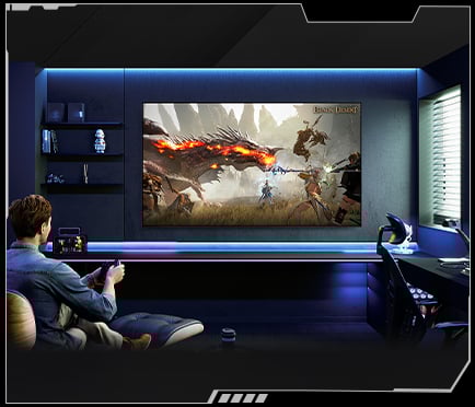 Gracz grający na telewizorze w Black Desert