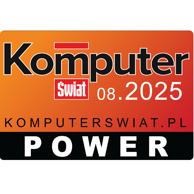 Nagroda Komputer Świat sierpień 2025 POWER. Pomarańczowa odznaka z logo.
