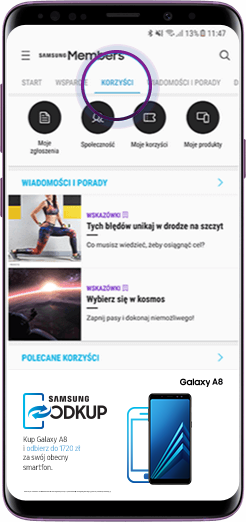 Wybierz zakładkę 'Korzyści' w górnym menu