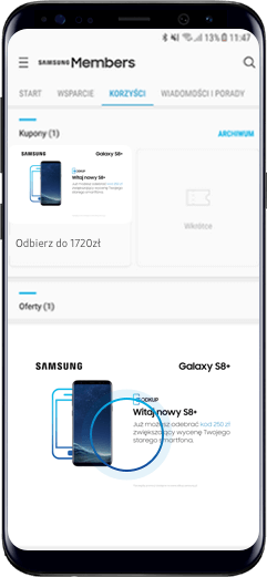 Wejdź w baner promocyjny „Witaj nowy S8+”. 